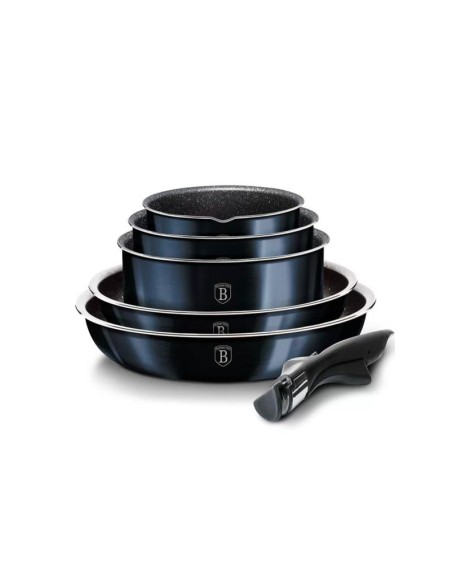 Set oale si tigai marmorate cu maner detasabil, 12 piese, aluminiu forjat, Aquamarine Metalic Line, Berlinger Haus BH 6101