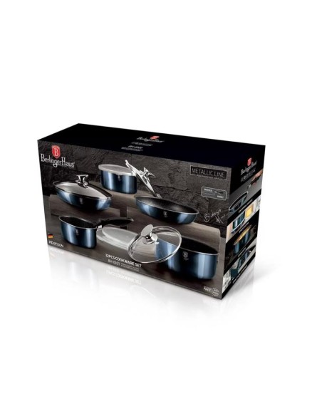 Set oale si tigai marmorate cu maner detasabil, 12 piese, aluminiu forjat, Aquamarine Metalic Line, Berlinger Haus BH 6101