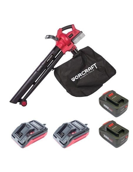 Aspirator frunze, cu 2 acumulatori 4 Ah, 2 incarcatoare 20V Li-ion, sac colector, Worcraft