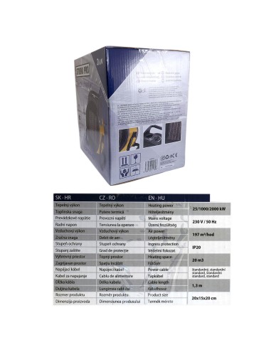 Incalzitor electric ceramic PTC 2000 W, 197 m?/h