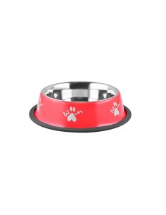 Castron, bol, pentru caine, pisica, rotund, inox, rosu,...