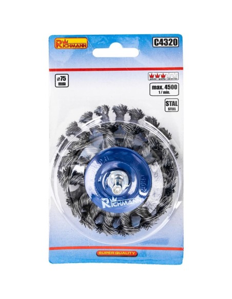 Perie sarma otel, circulara, cu toroane, cu tija, 75 mm, Richmann