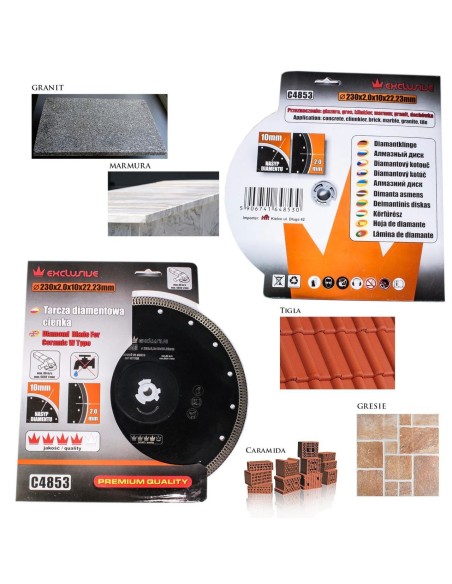 Disc diamantat turbo subtire, placi ceramice, taiere umeda si uscata, 230 mm/22.23 mm, Richmann Exclusive