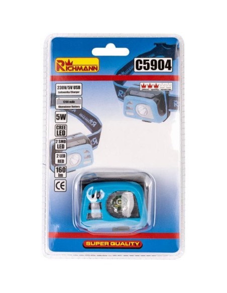 Lanterna de cap cu acumulator 5W, 5 x LED, Richmann
