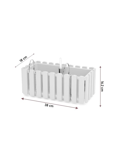 Jardiniera decorativa, suport metalic, sistem irigare,??????? alb, 38x18x16.2 cm, Boardee Fencycase W
