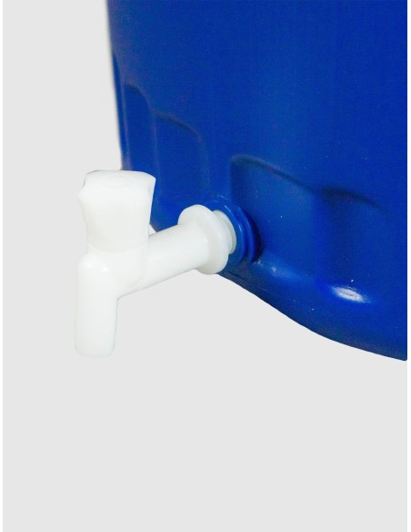 Bidon 220 litri, conic, cu robinet si cerc metalic, Sterk, Plastic Albastru