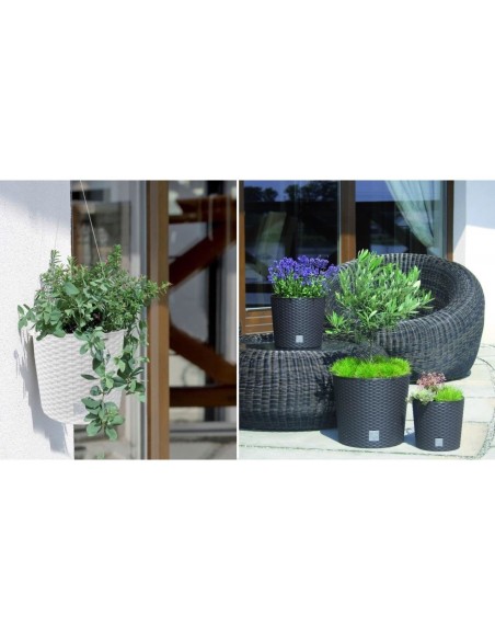 Ghiveci decorativ cu lant, rotund, alb, 25.6x21.9 cm, Rato Round WS