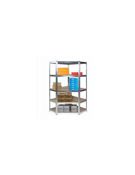 Raft depozitare, de colt, metalic, MDF, 5 polite, 175 kg, 90x30x180 cm