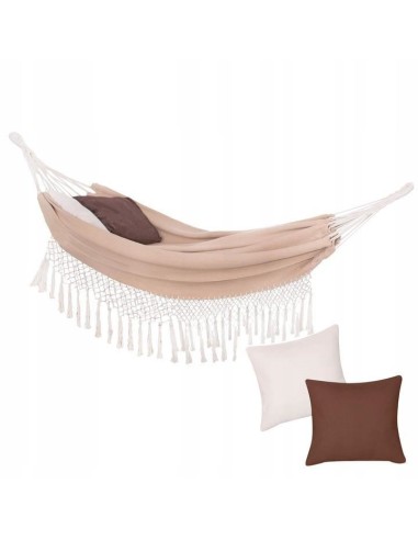 Hamac dublu, cu franjuri si 2 perne, crem, max...