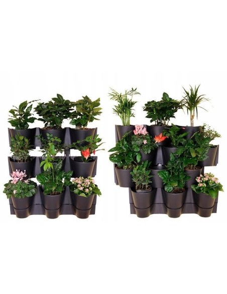 Ghivece decorative de flori, modular, antracit, 12x0.75 L, set 12 buc, 67x17.7x57 cm, Cascade Wall
