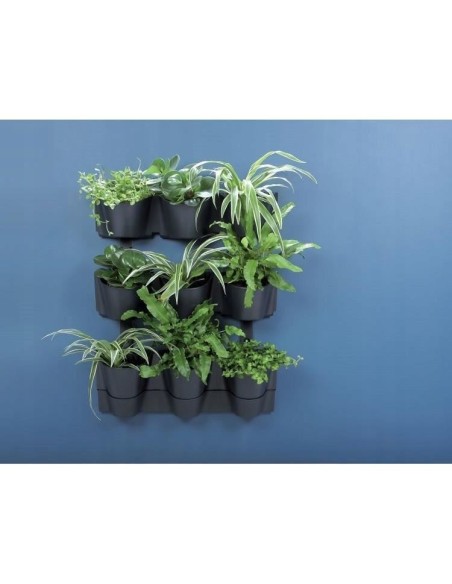 Ghivece decorative de flori, modular, antracit, 12x0.75 L, set 12 buc, 67x17.7x57 cm, Cascade Wall