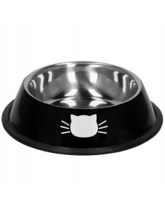 Castron, bol, pentru caine, pisica, rotund, inox, negru,...