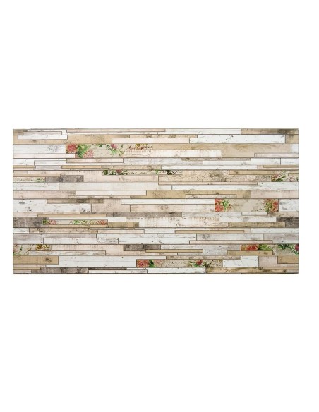 Panou decorativ, PVC, model piatra 3D, flori roz, 96x48.5cm