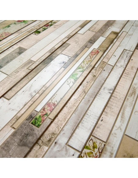 Panou decorativ, PVC, model piatra 3D, flori roz, 96x48.5cm