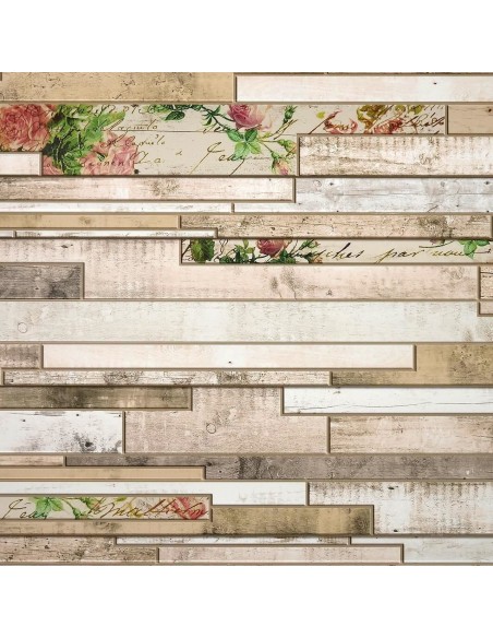 Panou decorativ, PVC, model piatra 3D, flori roz, 96x48.5cm