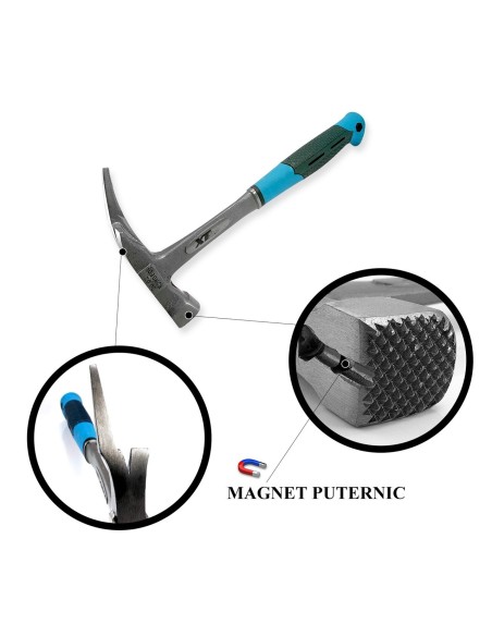 Ciocan dulgher profesional cu maner anti-vibratie, suport magnetic pentru cui, 600g - XTline