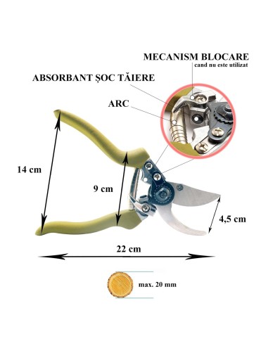 Foarfeca gradina, otel SK5, tip bypass, 21.5...