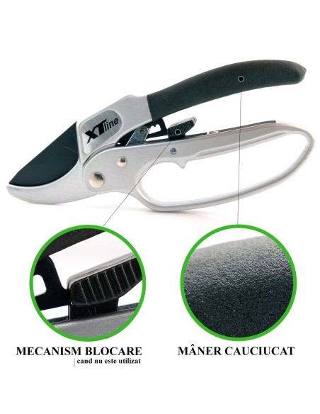 Foarfeca gradina, tip ghilotina, cu clichet, pentru vita vie, pomi, trandafiri, otel japonez sk-5, 20?cm, XTline