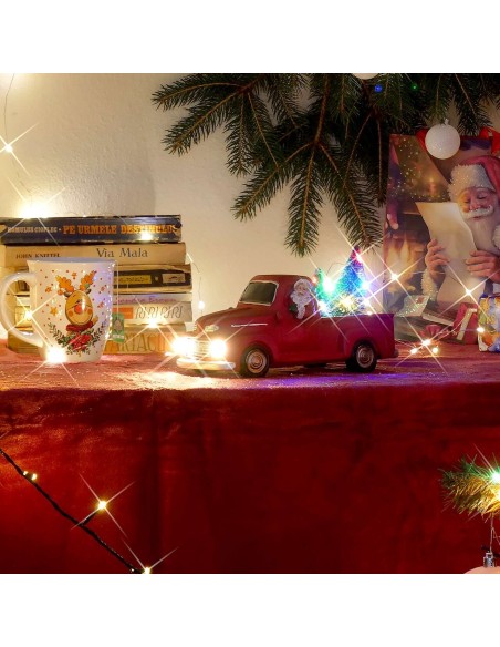 Decoratiune Craciun, polirasina, Mos Craciun in camioneta cu bradulet, LED, 11x24x11 cm, 3xAA, Magic Home