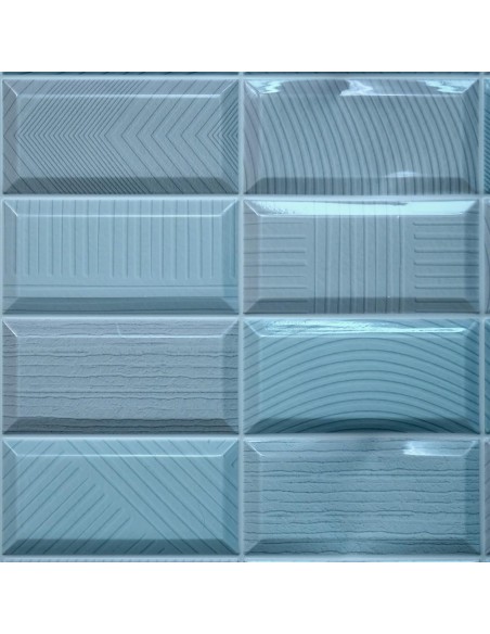 Panou decorativ, PVC, model caramida 3D, albastru, 96x48.5 cm