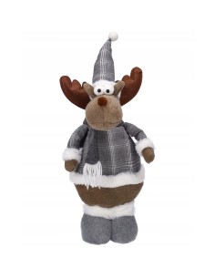 Decoratiune Craciun, ren in carouri, maro si gri, blanita...