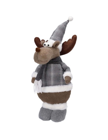 Decoratiune Craciun, ren in carouri, maro si gri, blanita alba, 20x50 cm, Jumi