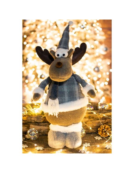 Decoratiune Craciun, ren in carouri, maro si gri, blanita alba, 20x50 cm, Jumi