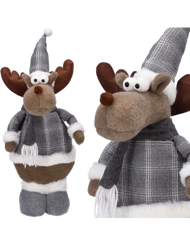 Decoratiune Craciun, ren in carouri, maro si...