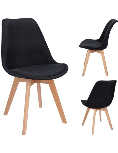 Scaun bucatarie/living, stofa, lemn, negru,...