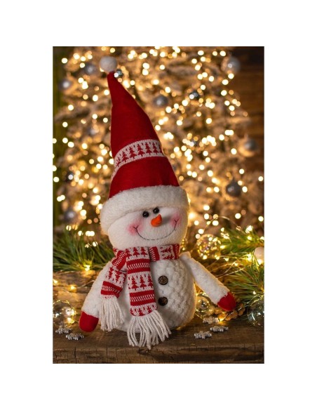 Decoratiune Craciun, om de zapada cu esarfa, rosu, 17x49 cm, Jumi