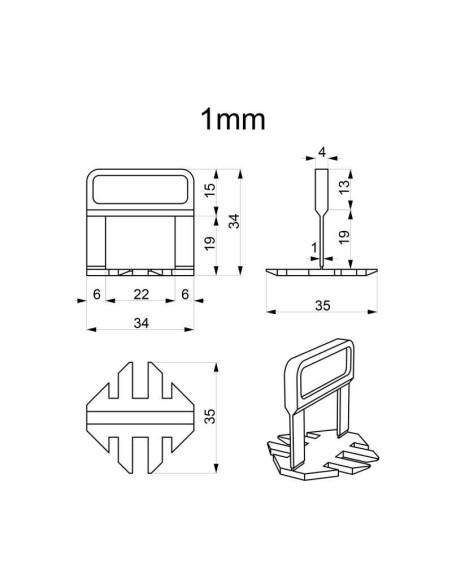 Distantiere pentru nivelare si aliniere a placilor ceramice, 100 buc, 1 mm, Beorol