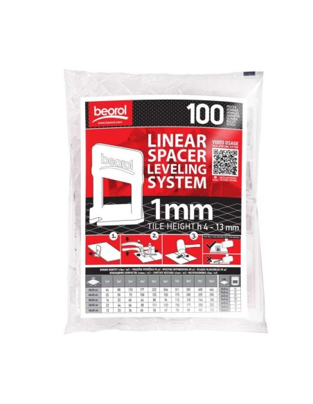 Distantiere pentru nivelare si aliniere a placilor ceramice, 100 buc, 1 mm, Beorol