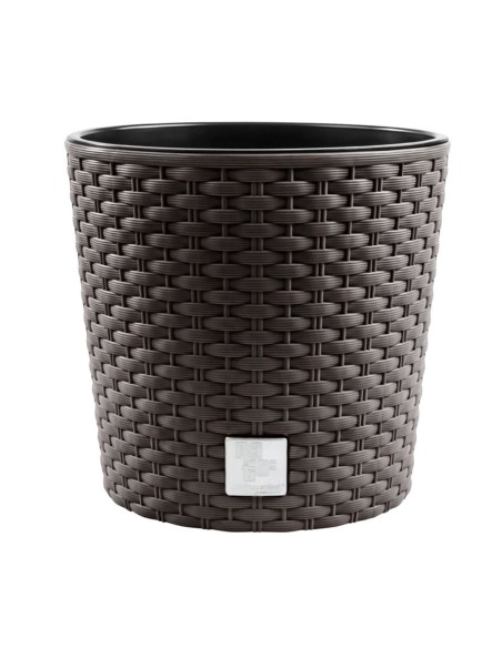 Ghiveci decorativ de flori, Prosperplast, Rato, imitatie ratan, rotund, maro inchis, 30x27 cm