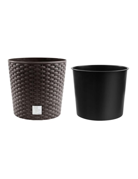 Ghiveci decorativ de flori, Prosperplast, Rato, imitatie ratan, rotund, maro inchis, 30x27 cm