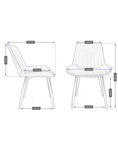 Scaun bucatarie/living, catifea, metal, albastru, 54x61x83 cm, Viva