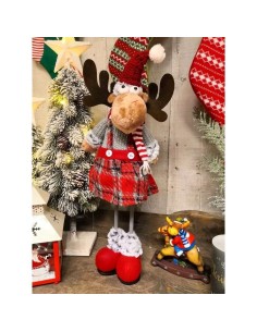 Decoratiune Craciun, fata ren in fustita carouri, gri si... 2