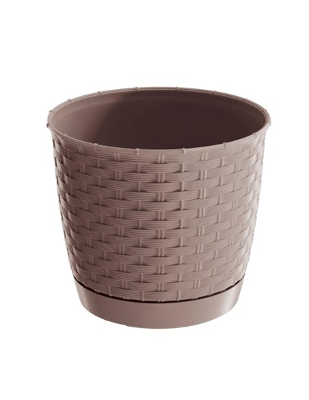 Ghiveci decorativ de flori, Prosperplast, Ratolla, imitatie ratan, rotund, cafeniu, 25x21.9 cm