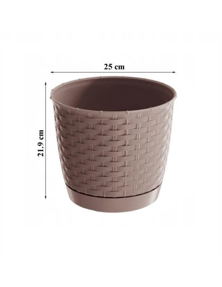Ghiveci decorativ de flori, Prosperplast, Ratolla, imitatie ratan, rotund, cafeniu, 25x21.9 cm