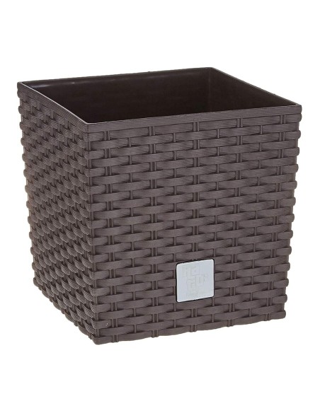 Ghiveci de flori, Prosperplast, Rato Low, patrat, 6.8 L, imitatie ratan, maro, 20x20x20.2 cm