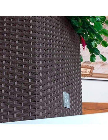 Ghiveci de flori, Prosperplast, Rato Low, patrat, 6.8 L, imitatie ratan, maro, 20x20x20.2 cm