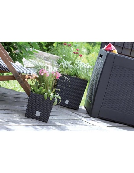 Ghiveci de flori, Prosperplast, Rato Low, patrat, 6.8 L, imitatie ratan, maro, 20x20x20.2 cm