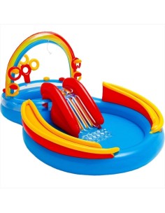 Piscina gonflabila cu tobogan, Intex, Rainbow ring, 206...