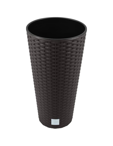Ghiveci decorativ de flori, Prosperplast, Rato, imitatie ratan, rotund, inalt, maro, 25x47.6 cm