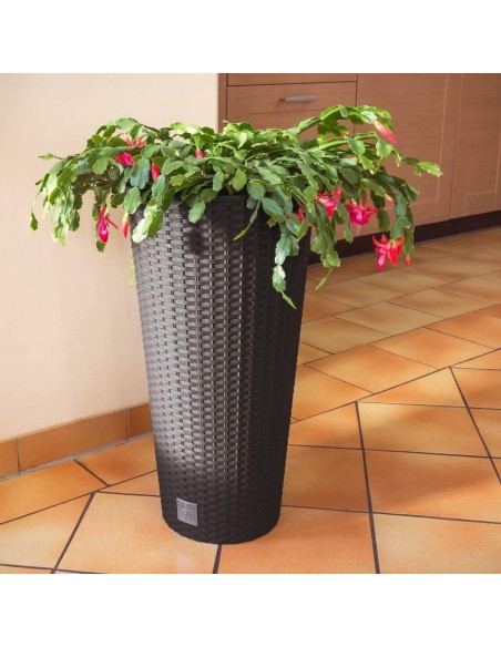 Ghiveci decorativ de flori, Prosperplast, Rato, imitatie ratan, rotund, inalt, maro, 25x47.6 cm