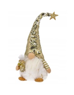 Decoratiune Craciun, pitic, LED, auriu si alb, 18x47 cm,...