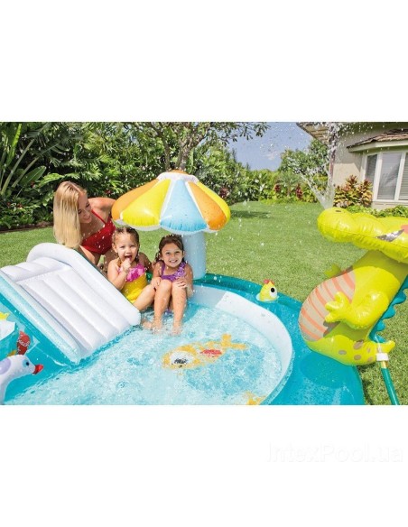 Piscina gonflabila cu tobogan, Intex, Gator Play Center, 160 Litri, 201 x 170 x 84 cm, 57165