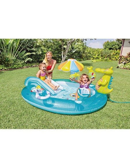 Piscina gonflabila cu tobogan, Intex, Gator Play Center, 160 Litri, 201 x 170 x 84 cm, 57165