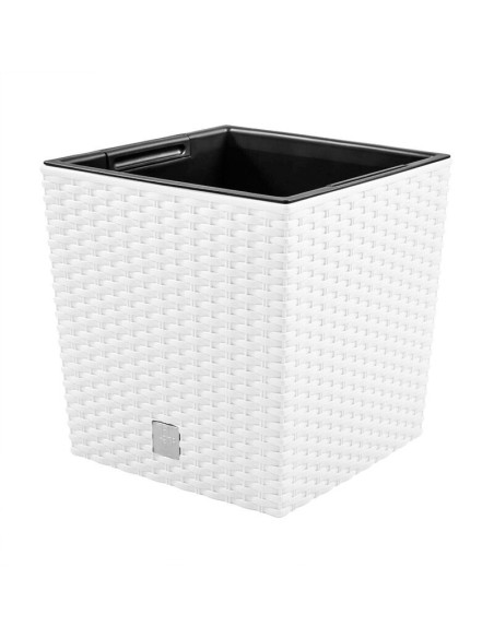 Ghiveci de flori, Prosperplast, Rato Low, patrat, 6.8 L, imitatie ratan, alb, 20x20x20.2 cm