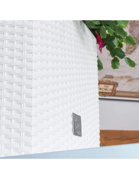 Ghiveci de flori, Prosperplast, Rato Low, patrat, 6.8 L, imitatie ratan, alb, 20x20x20.2 cm