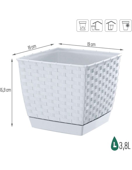Ghiveci de flori patrat, RATOLLA, 19 x 19 cm, 3.8 L, alb, Prosperplast
